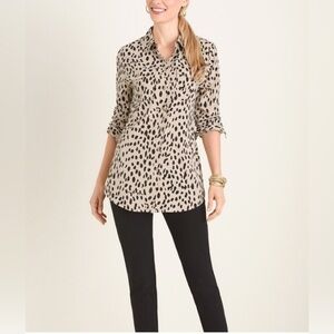 New! Chicos Silky Soft Cheetah Print Utility Button Up Blouse